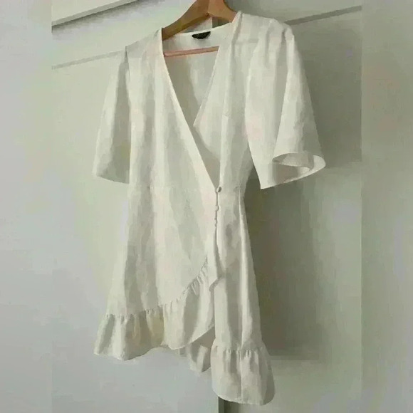 TOPSHOP White Ruffled Wrap Mini Dress | size 2 - Picture 2 of 12